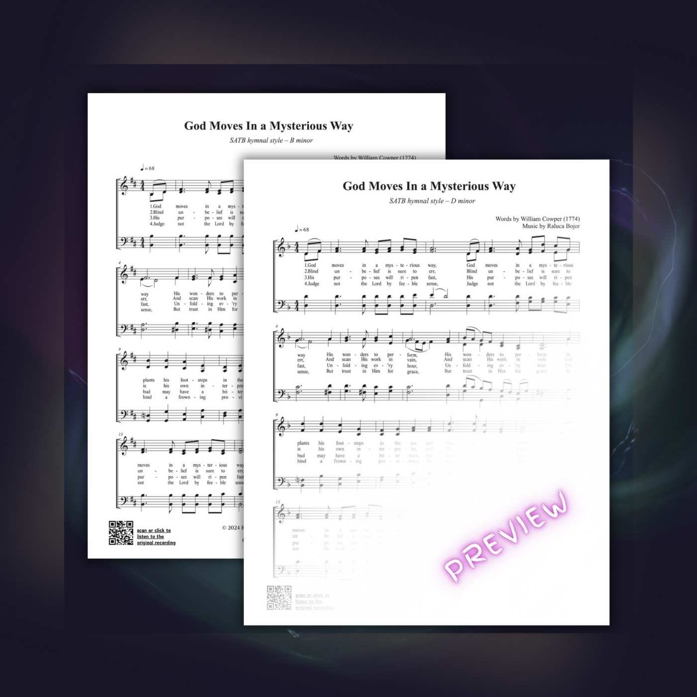 god moves in a mysterious way new alternate melody tune hymn worship song william cowper raluca bojor sheet music chord chart lead sheet