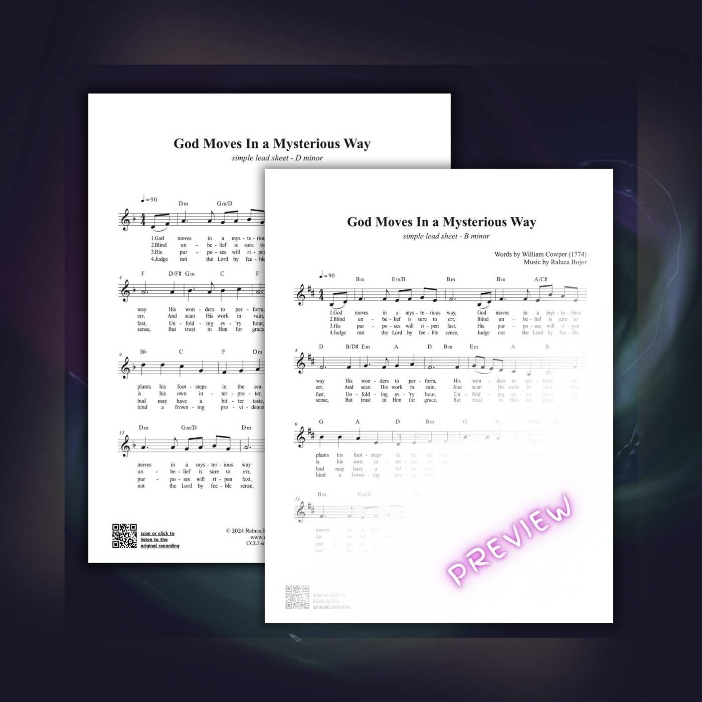 god moves in a mysterious way new alternate melody tune hymn worship song william cowper raluca bojor sheet music chord chart lead sheet