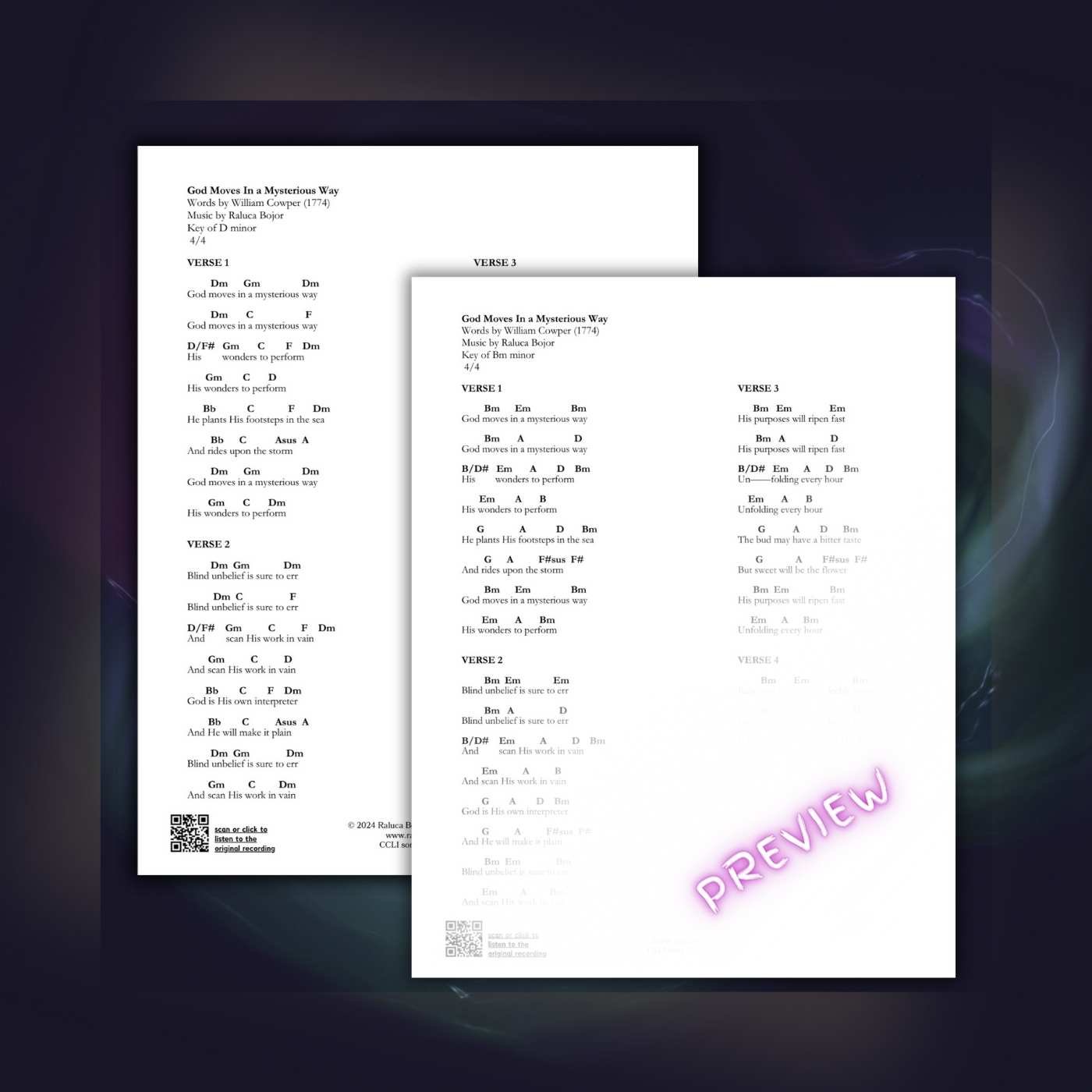 god moves in a mysterious way new alternate melody tune hymn worship song william cowper raluca bojor sheet music chord chart lead sheet