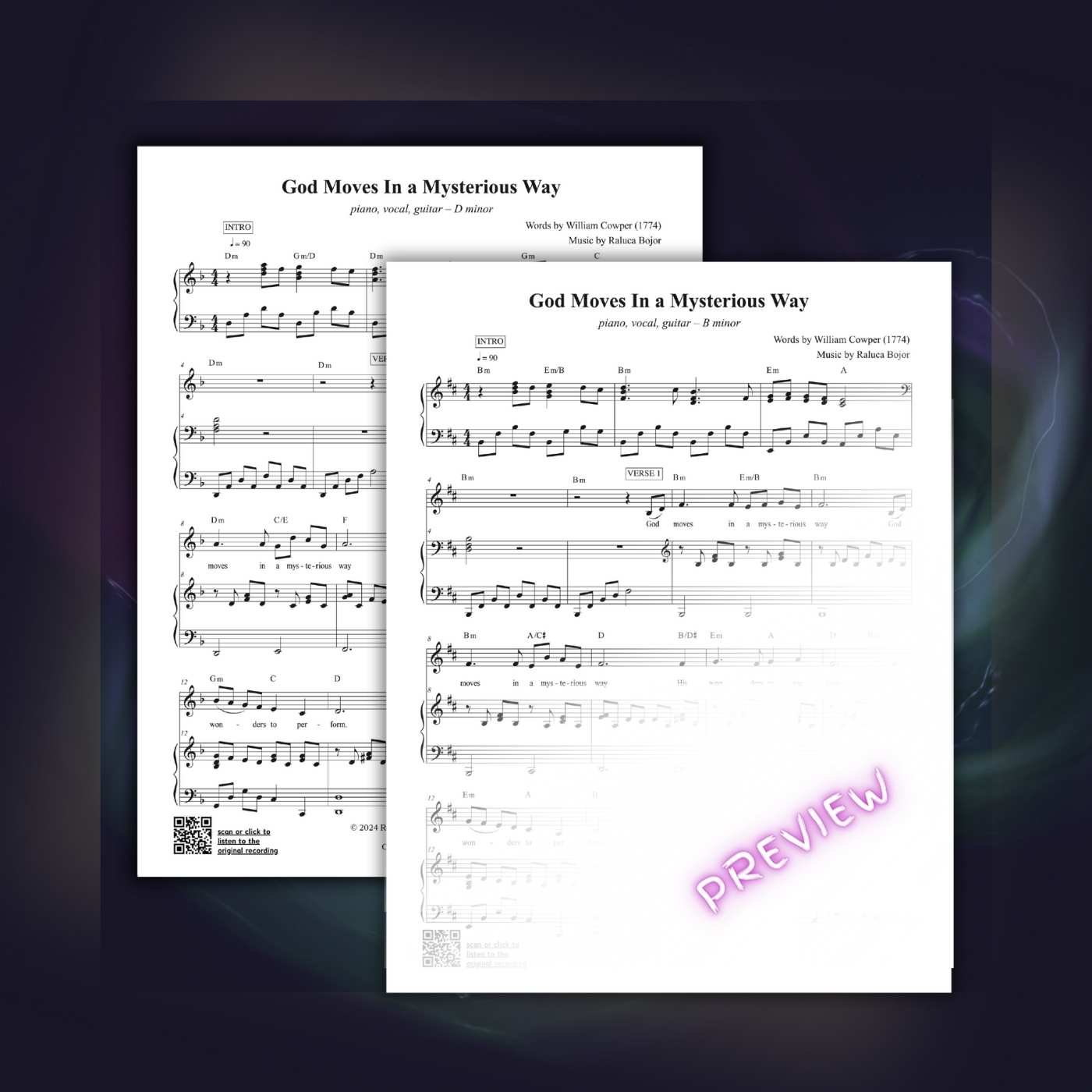 god moves in a mysterious way new alternate melody tune hymn worship song william cowper raluca bojor sheet music chord chart lead sheet