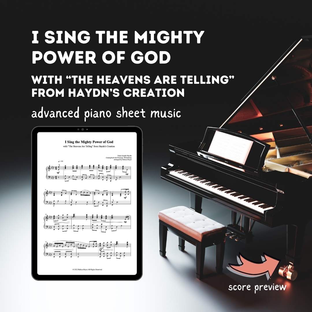 advanced piano arrangement sheet music church prelude offertory postlude raluca bojor i sing the mighty power of god haydn creation the heavens are telling