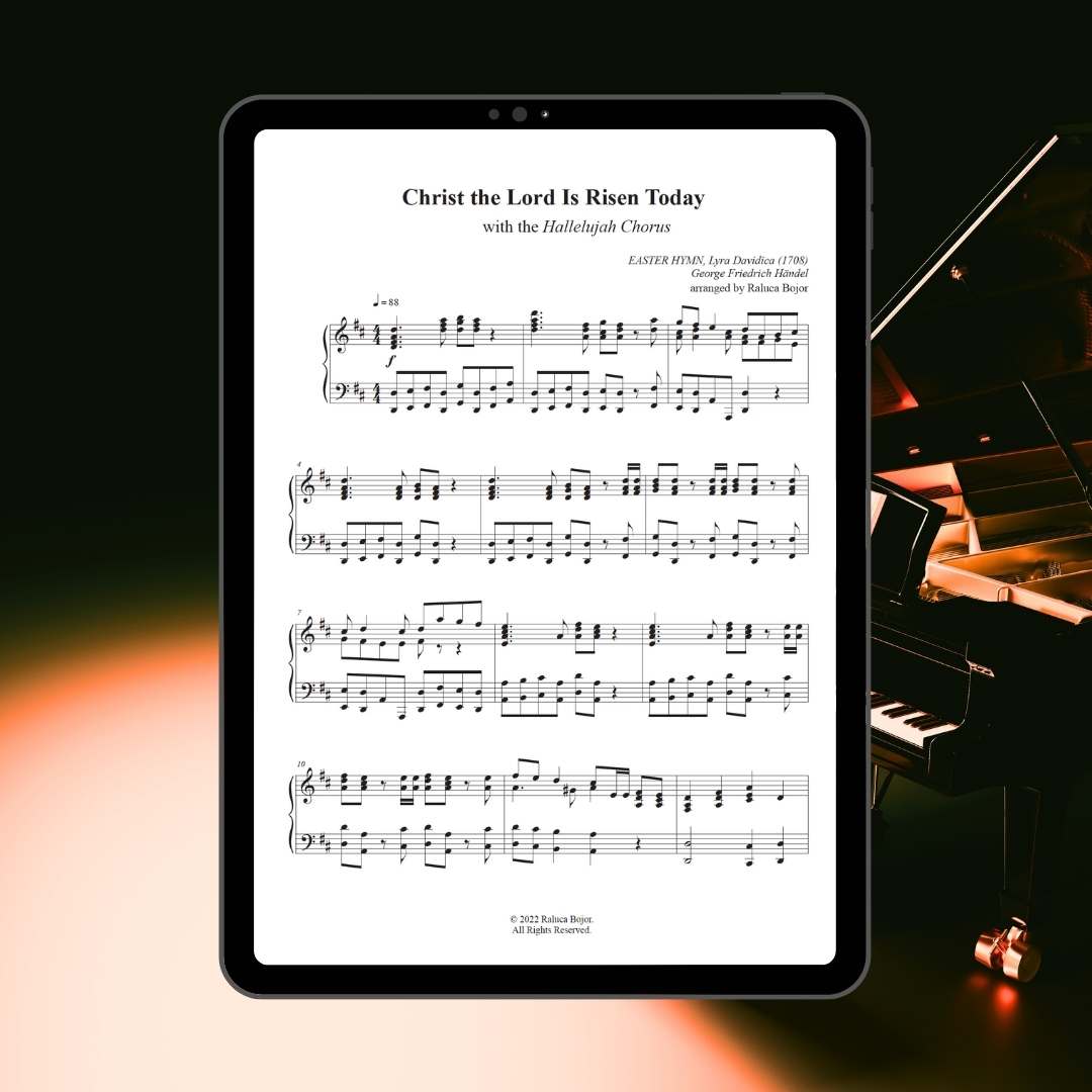 advanced piano arrangement sheet music church pianist prelude offertory postlude classical medley christ the lord is risen today easter hymn holy week hallelujah chorus handel raluca bojor