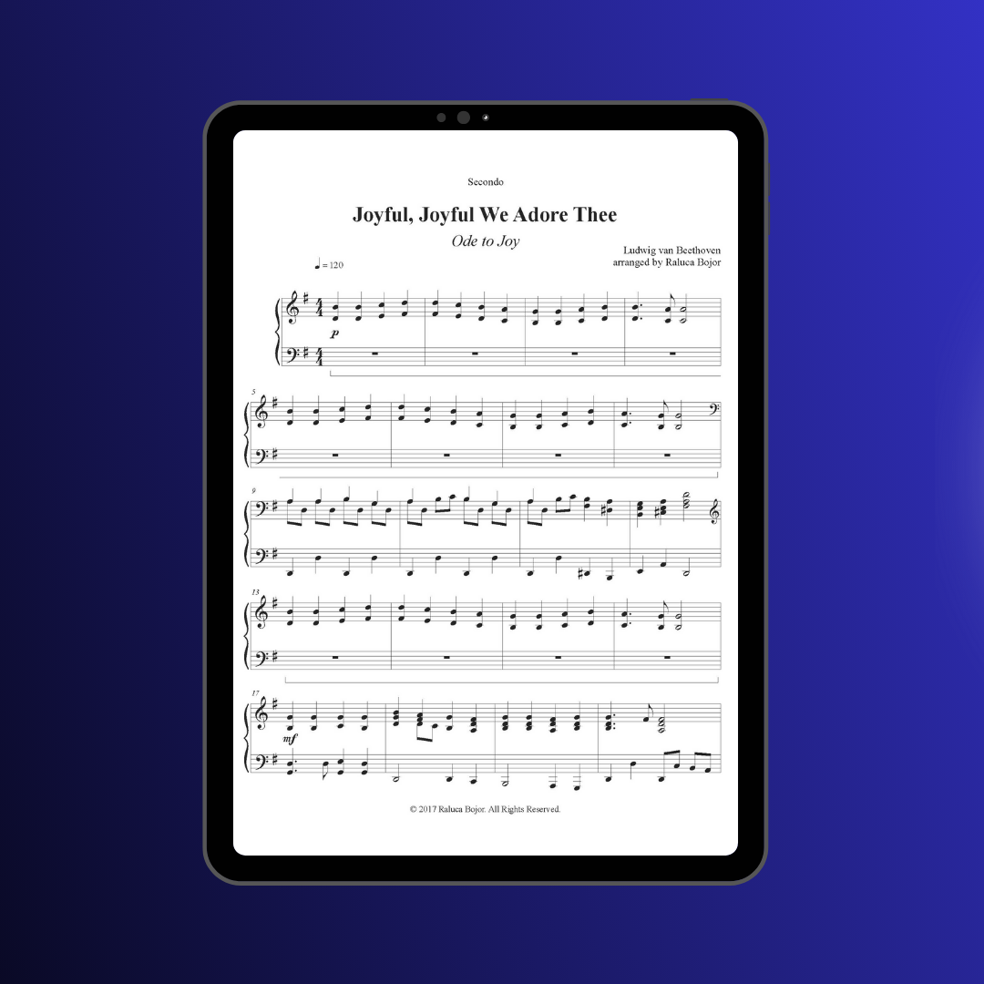 Joyful joyful we adore thee ode to joy piano duet sheet music pdf traditional hymn hymns church raluca bojor