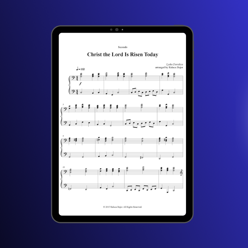 Christ the lord is risen today four hands piano duet sheet music pdf traditional hymn hymns church raluca bojor