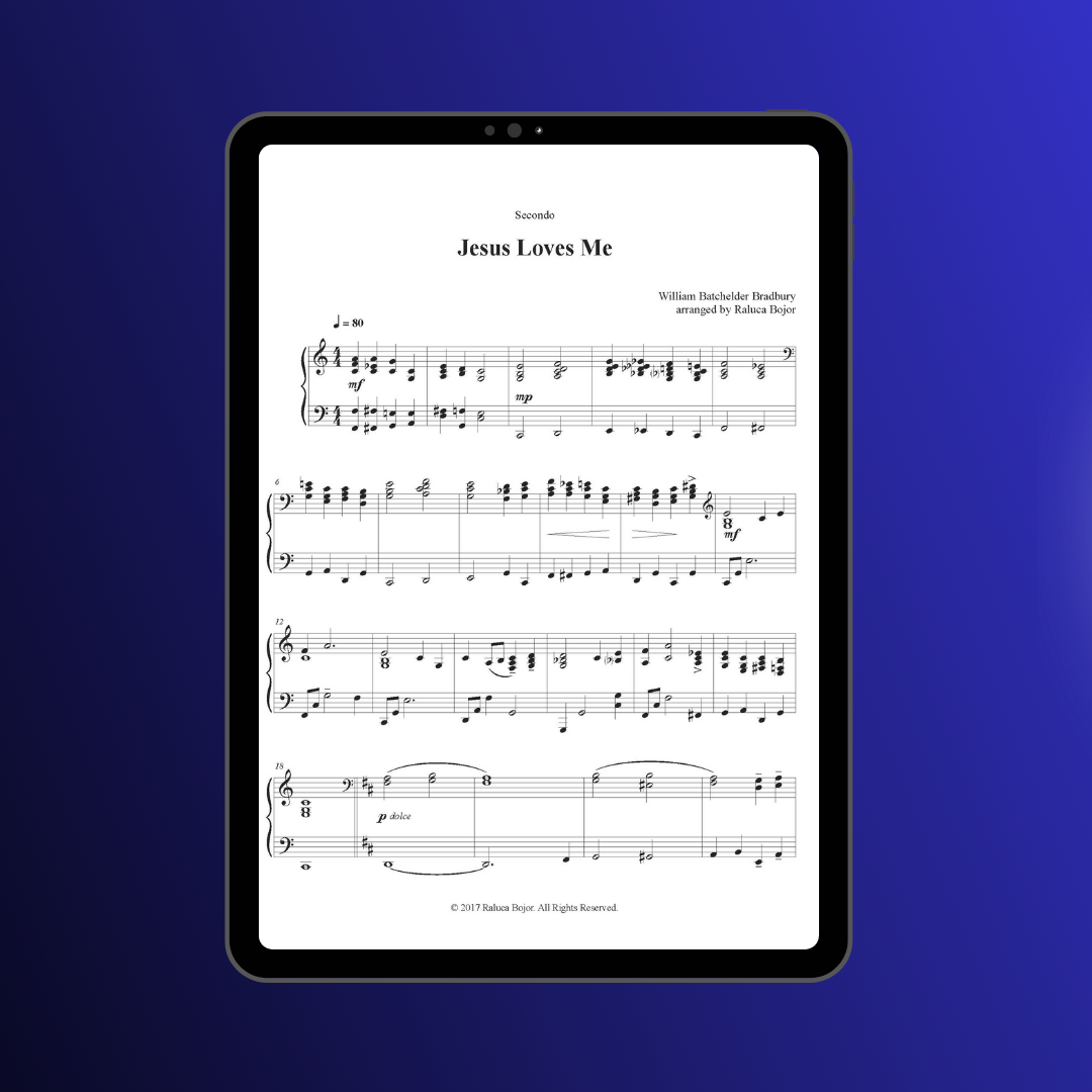 Jesus loves me four hands piano duet sheet music pdf traditional hymn hymns church raluca bojor