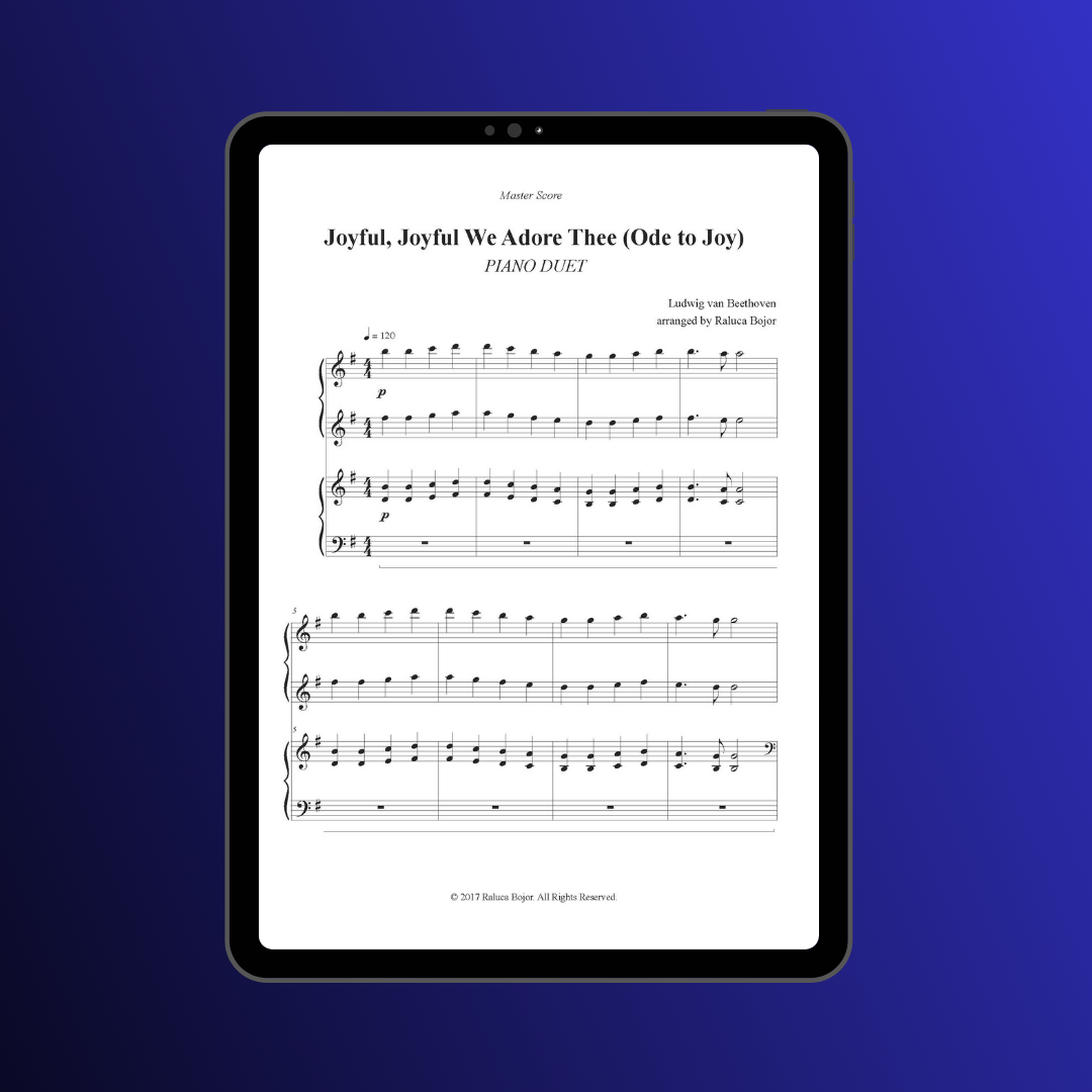 Joyful joyful we adore thee ode to joy piano duet sheet music pdf traditional hymn hymns church raluca bojor