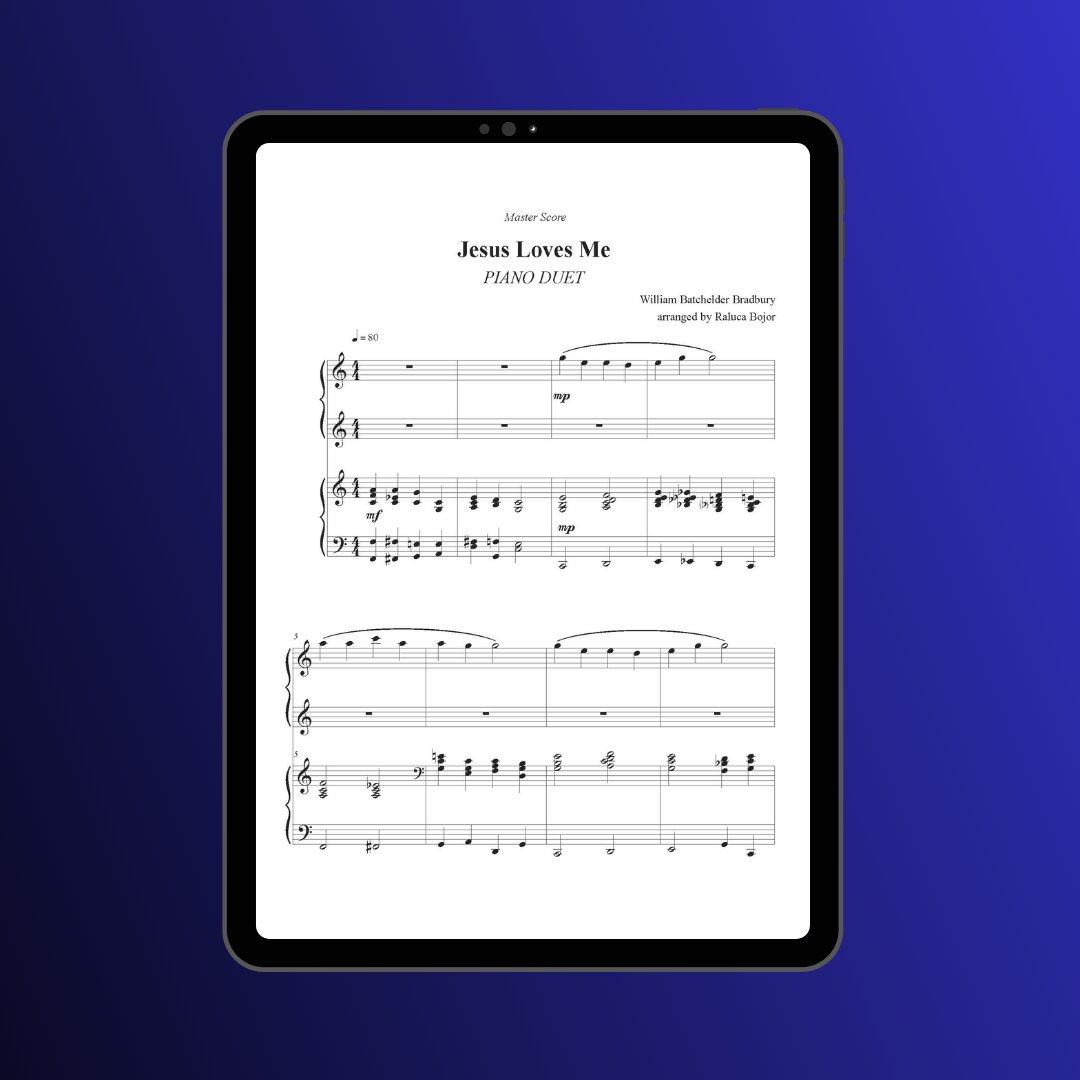 Jesus loves me four hands piano duet sheet music pdf traditional hymn hymns church raluca bojor