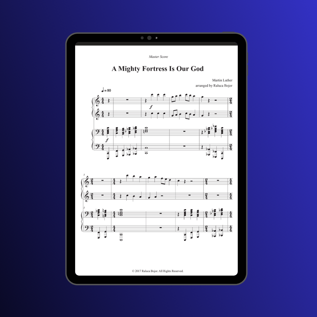 A mighty fortress is our god four hands piano duet sheet music pdf traditional hymn hymns church raluca bojor