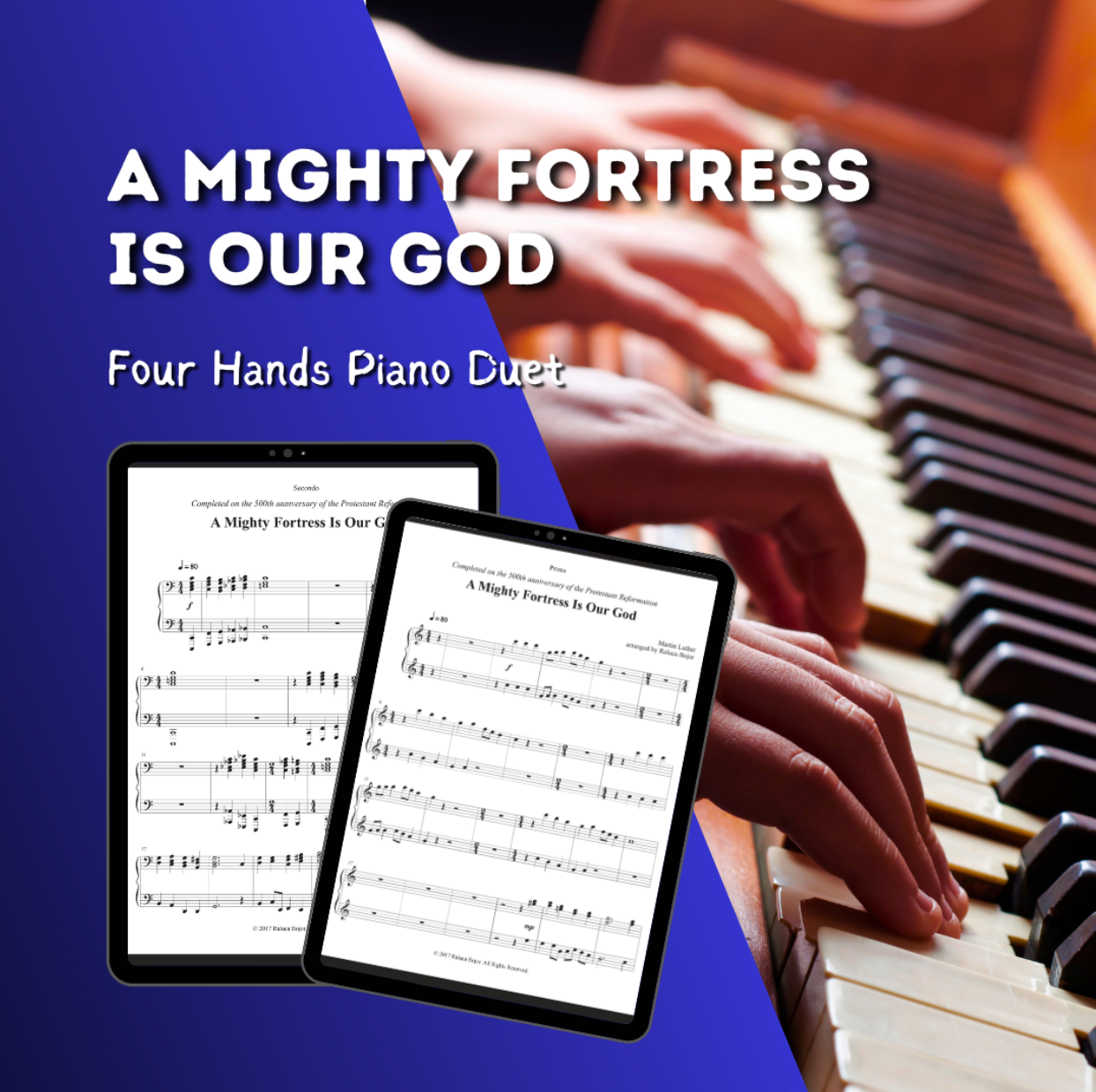 A mighty fortress is our god four hands piano duet sheet music pdf traditional hymn hymns church raluca bojor