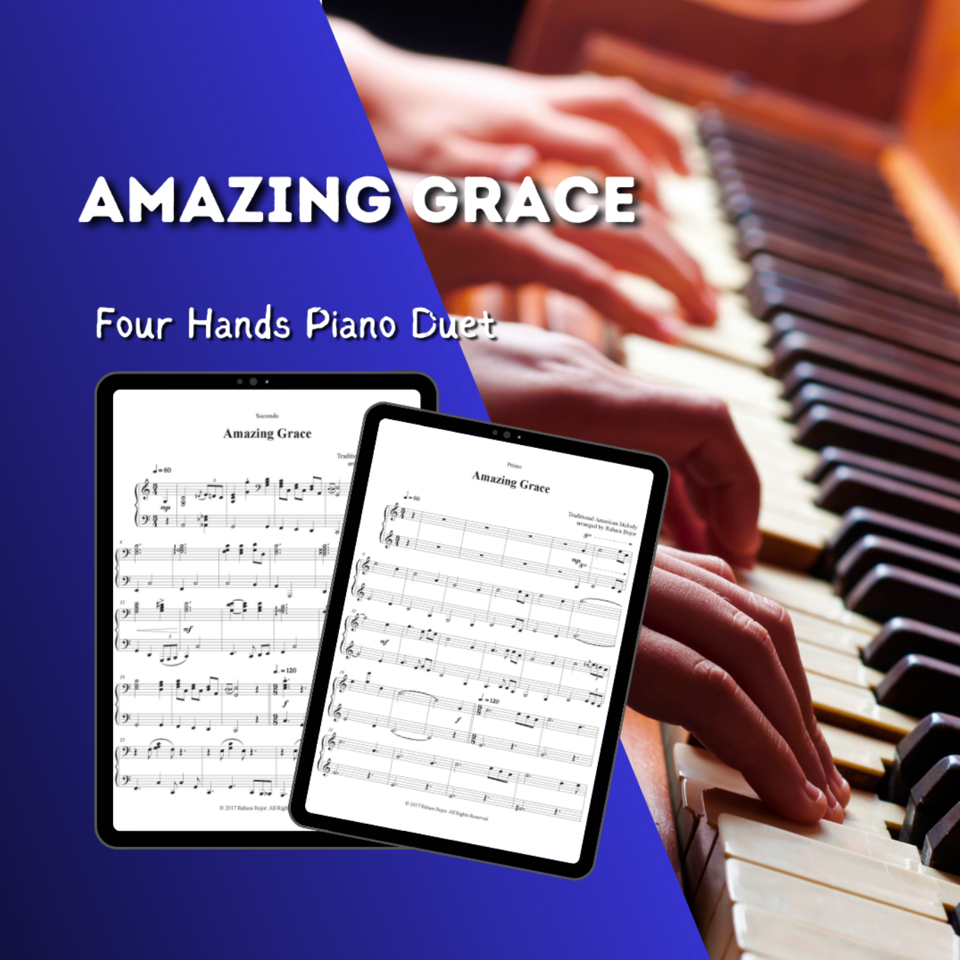 Amazing grace four hands piano duet sheet music pdf traditional hymn hymns church raluca bojor