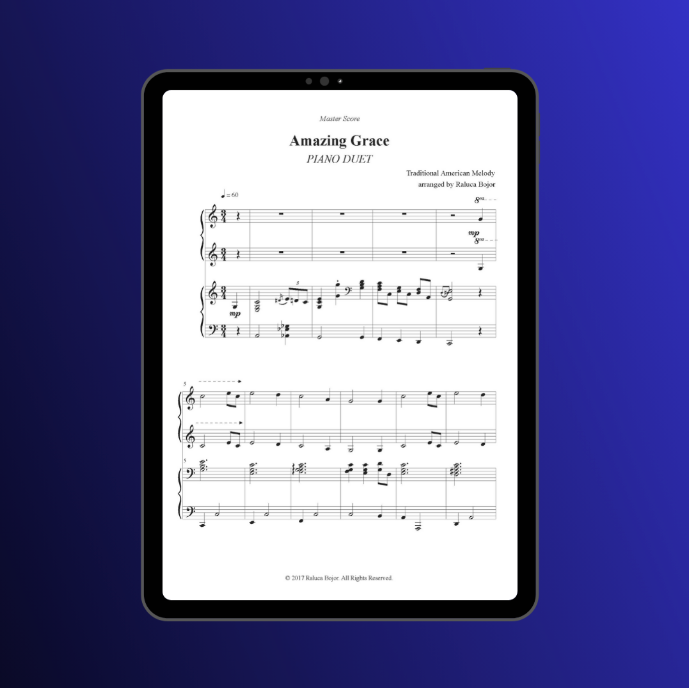 Amazing grace four hands piano duet sheet music pdf traditional hymn hymns church raluca bojor