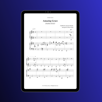 Amazing grace four hands piano duet sheet music pdf traditional hymn hymns church raluca bojor