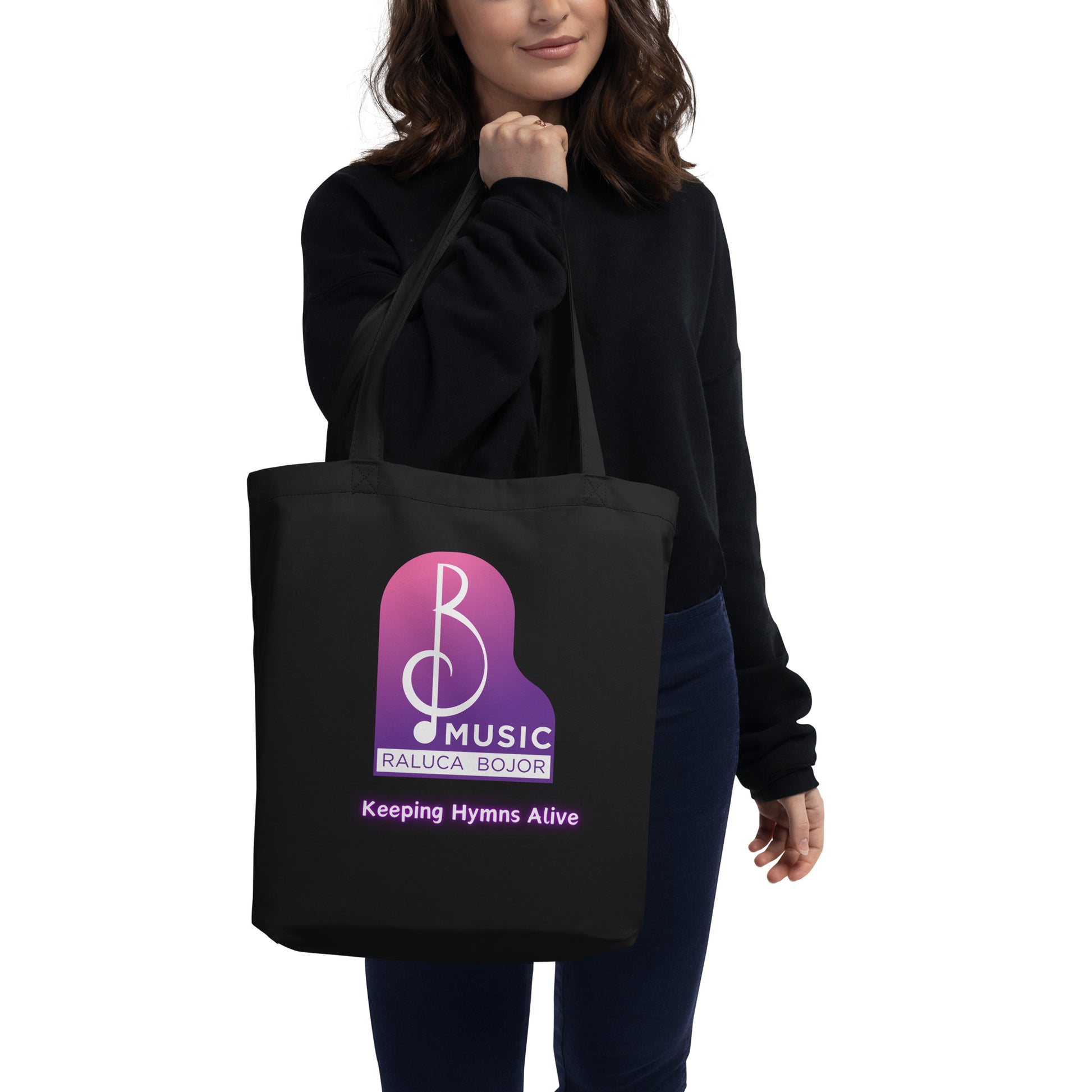 Tote bag raluca bojor music church musician pianist gift hymn christian brand logo keeping hymns alive